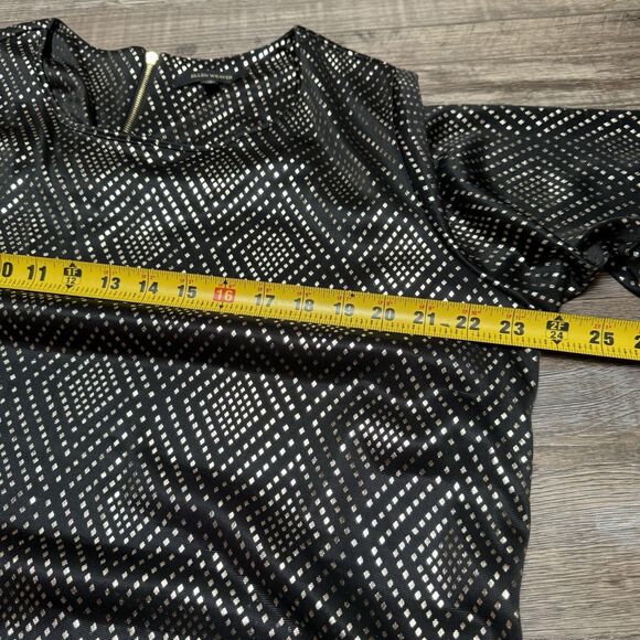 Ellen Weaver Top Womens 1X Plus Black Floral 3/4 Sleeve Zip Back Stretch Blosue - Picture 8 of 9